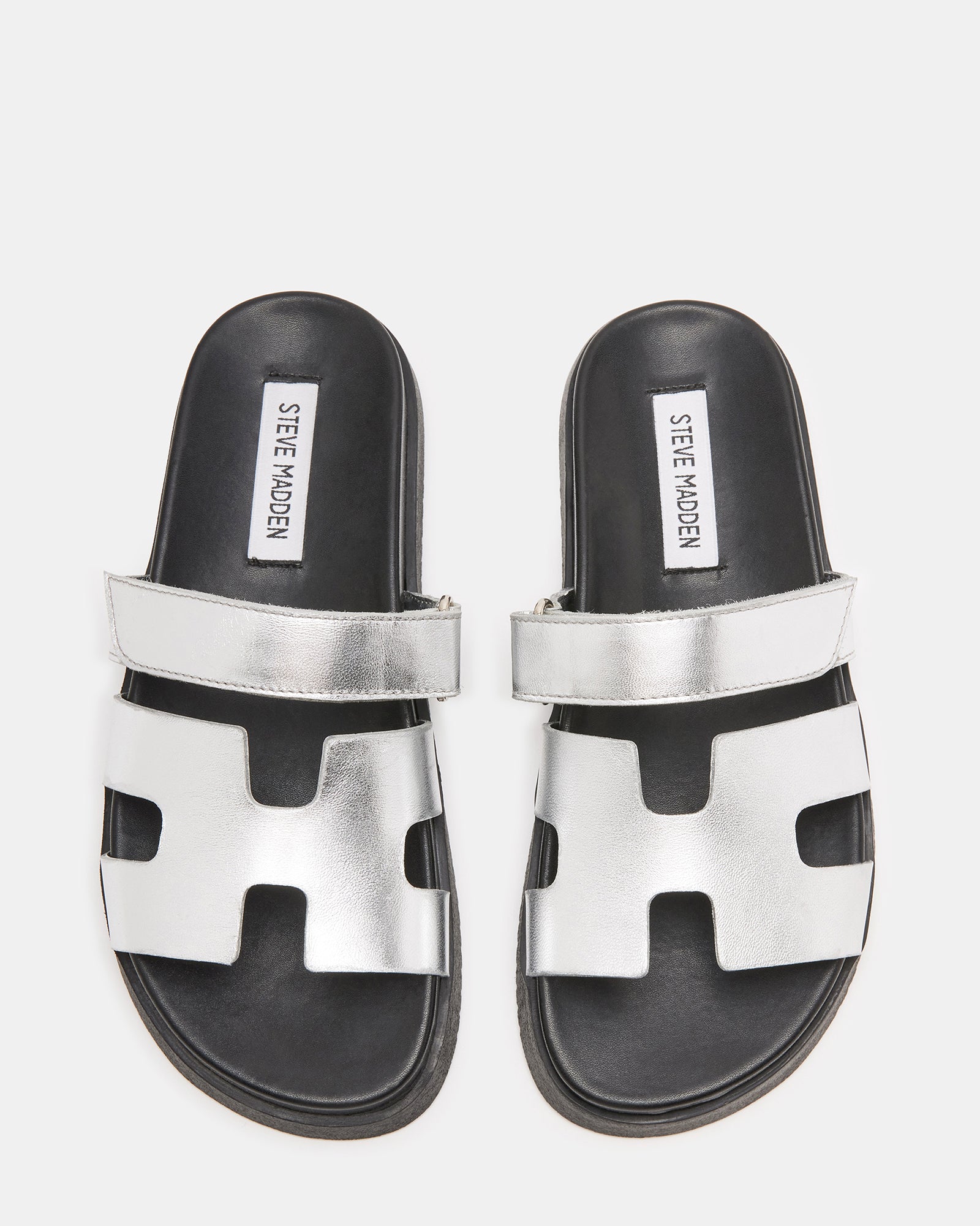 MAYVEN Black/Silver Flatform Slide Sandal | Women's Sandals – Steve Madden