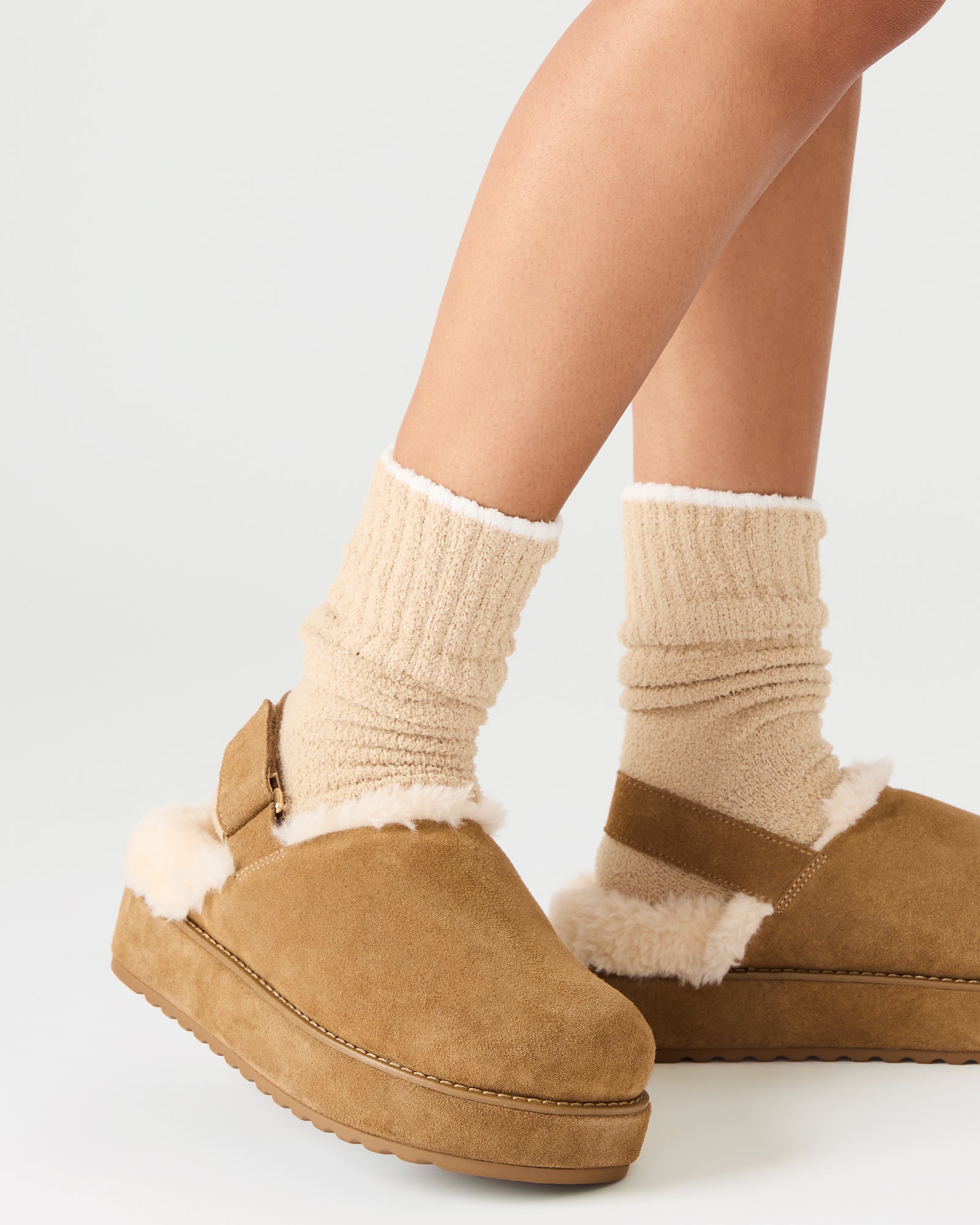 MELLOW FAUX FUR COGNAC SUEDE