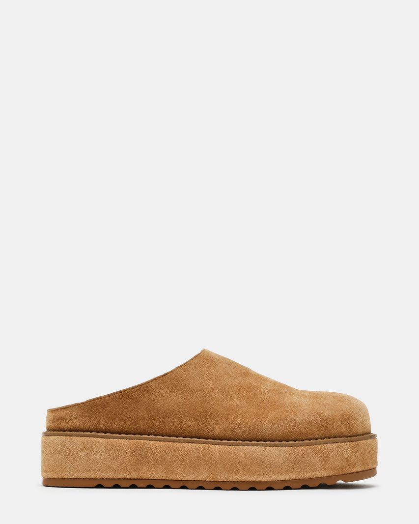 MOAA Chestnut Suede Slip-On Mule Platform Women's Flat | Steve Madden