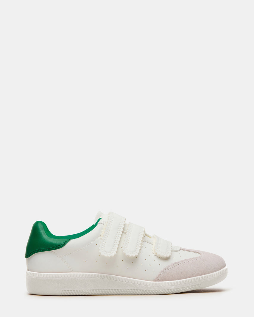 MOMENTUM White/Green Velcro Low-Top Women's Sneakers | Steve Madden