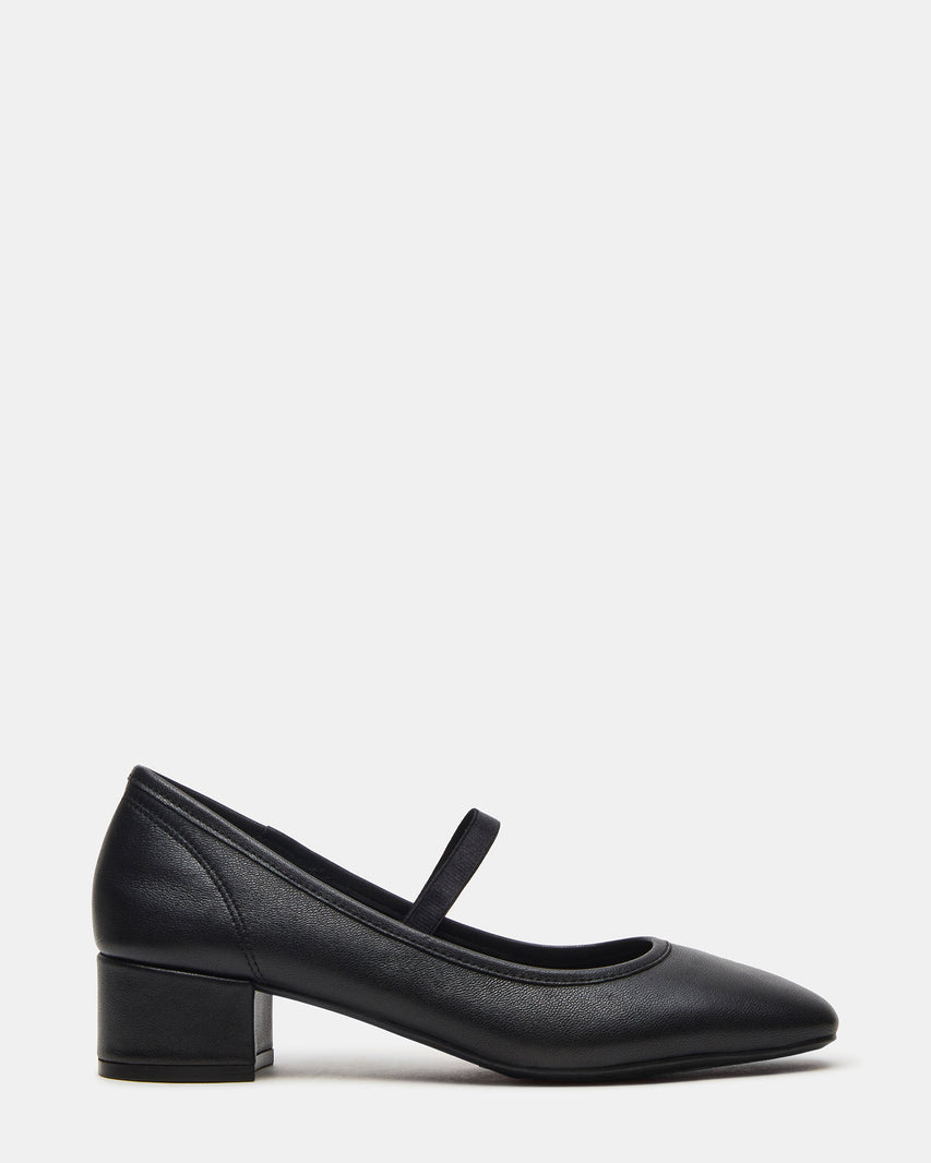 MURAL Black Leather Mary Jane Block Heel Square-Toe Women's Heel | Steve Madden