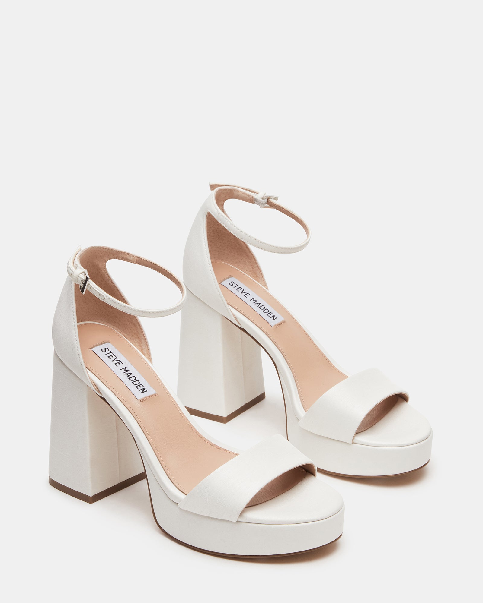 MYTHIC White Satin Platform Block Heel Women's Heels – Steve Madden