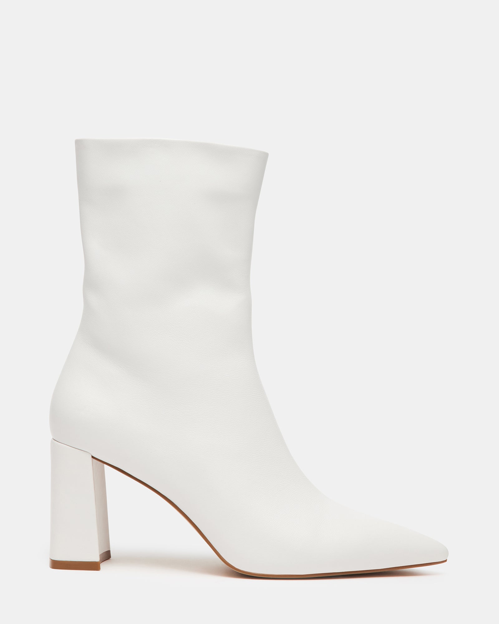NICOLETTE White Leather Pointed Toe Ankle Bootie | Women's Booties – Steve  Madden