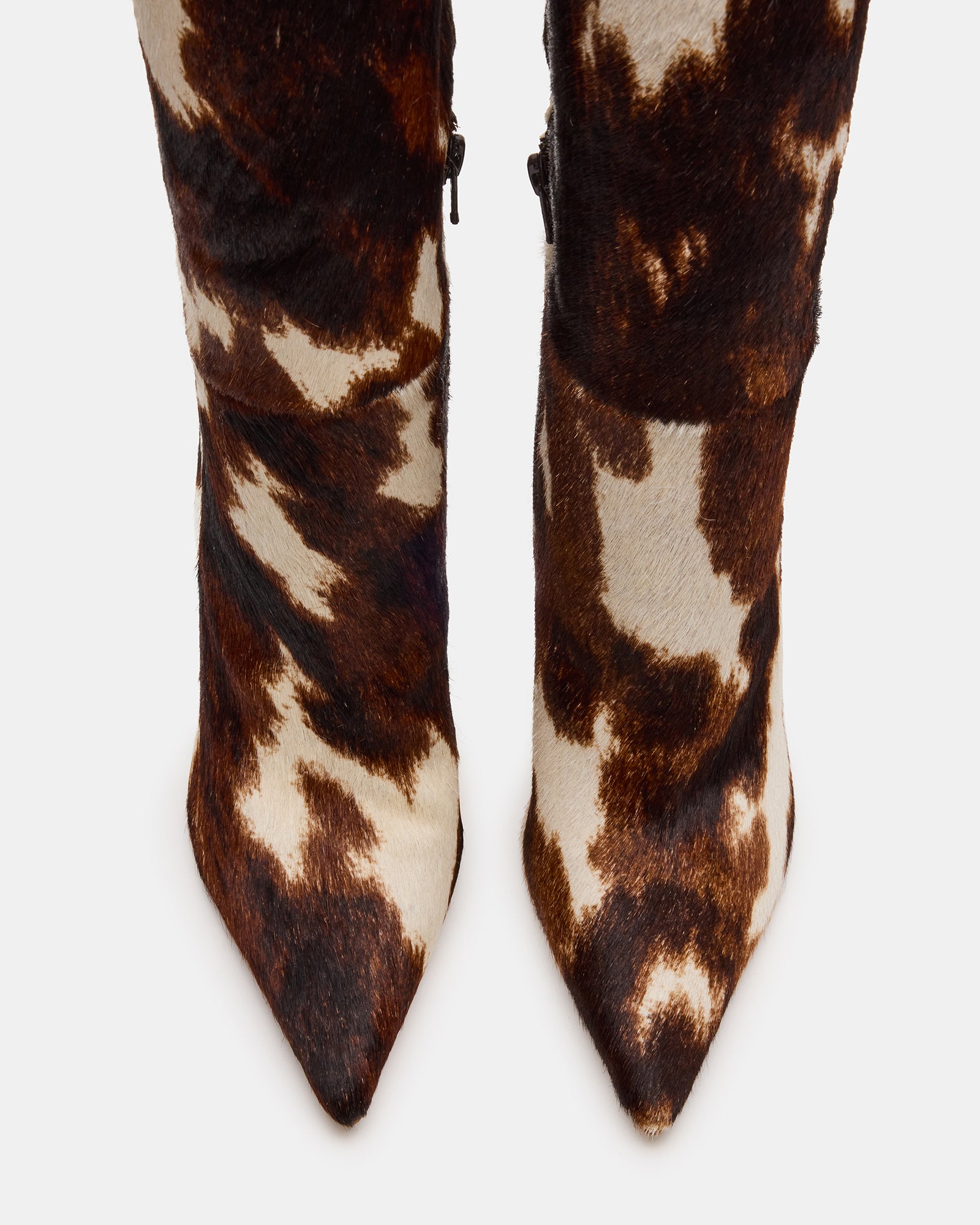 NITRO Brown Cow Print Pointed Toe Stiletto Heel Knee High Women s Boots Nitro brown cow print pointed toe stiletto heel knee high women s boots