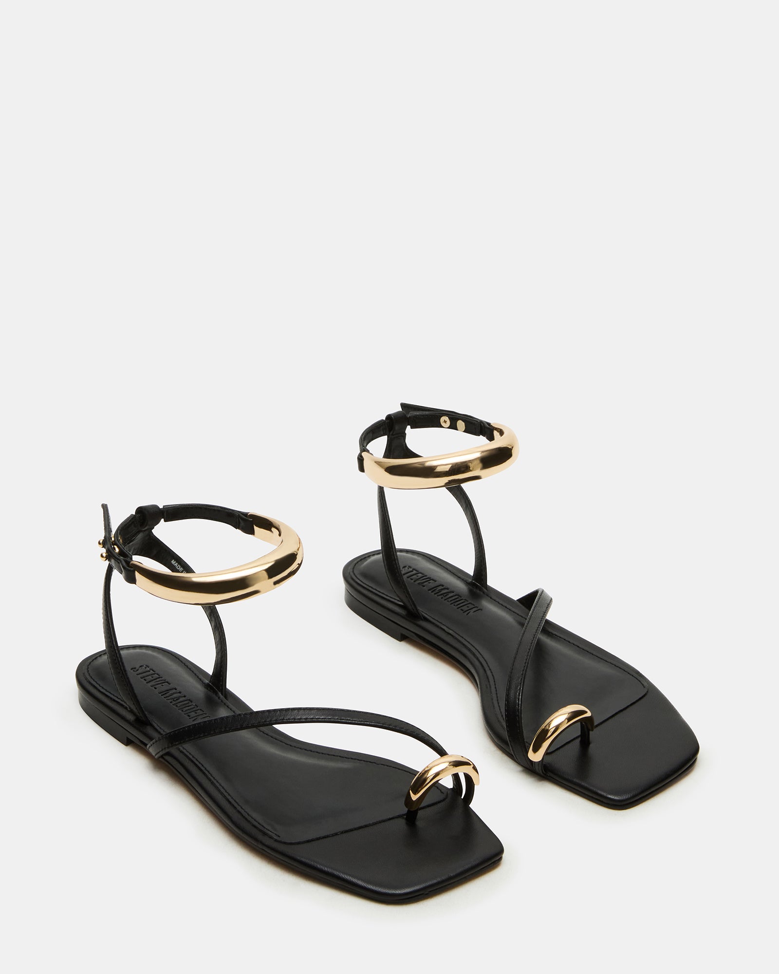 ODYSSEY Black Leather Strappy Square-Toe Women Sandal Steve Madden ODYSSEY Black Leather Strappy Square-Toe Women Sandal Steve Madden