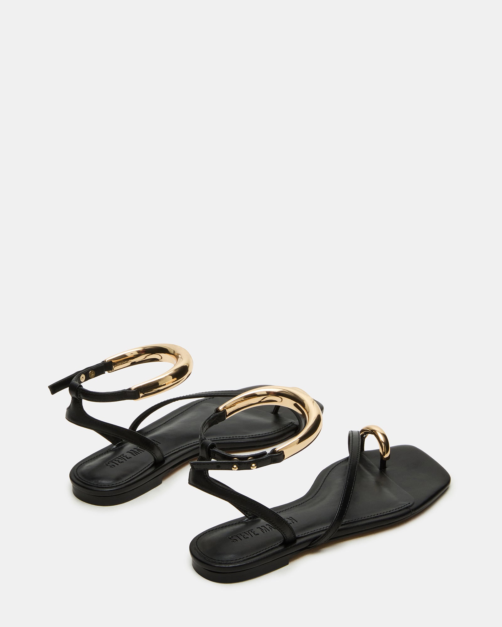 ODYSSEY Black Leather Strappy Square-Toe Women Sandal – Steve Madden
