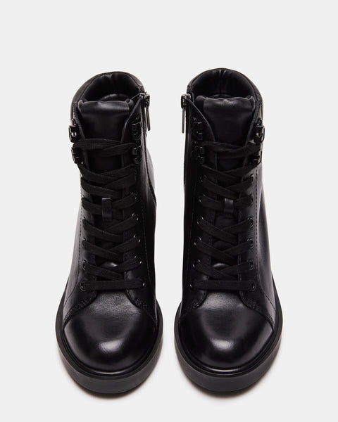 ORION Black Leather Lace Up Combat Bootie | Women's Booties – Steve Madden