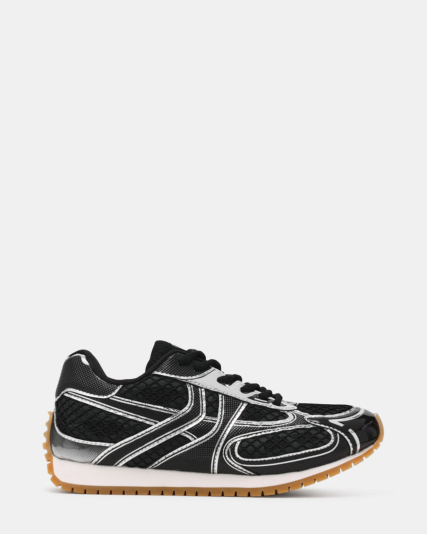 PAGER Black Low-Top Lace-Up Mesh Women's Sneaker | Steve Madden