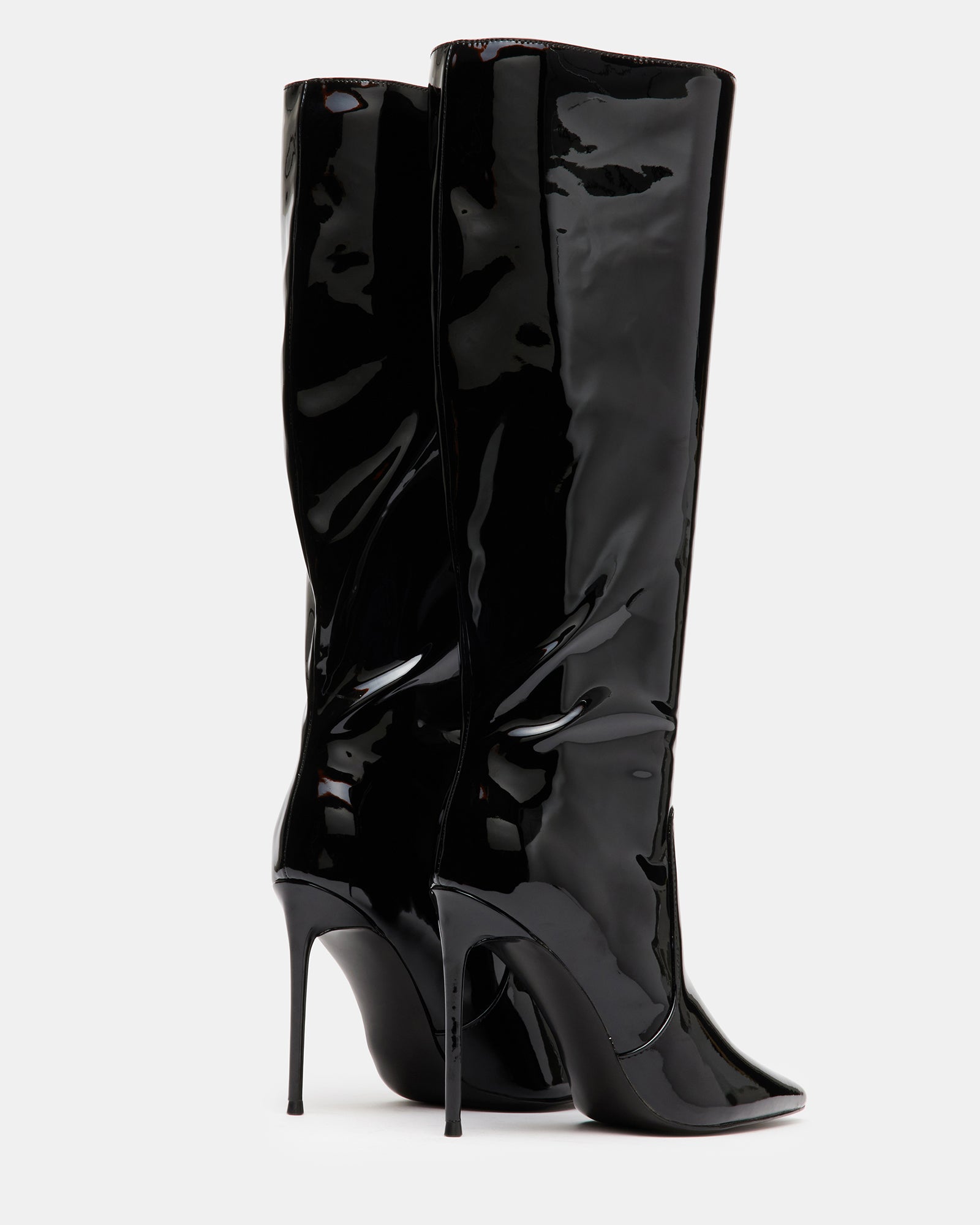 PANTHER Black Patent Knee High Pointed Toe Boot | Women's Boots – Steve ...