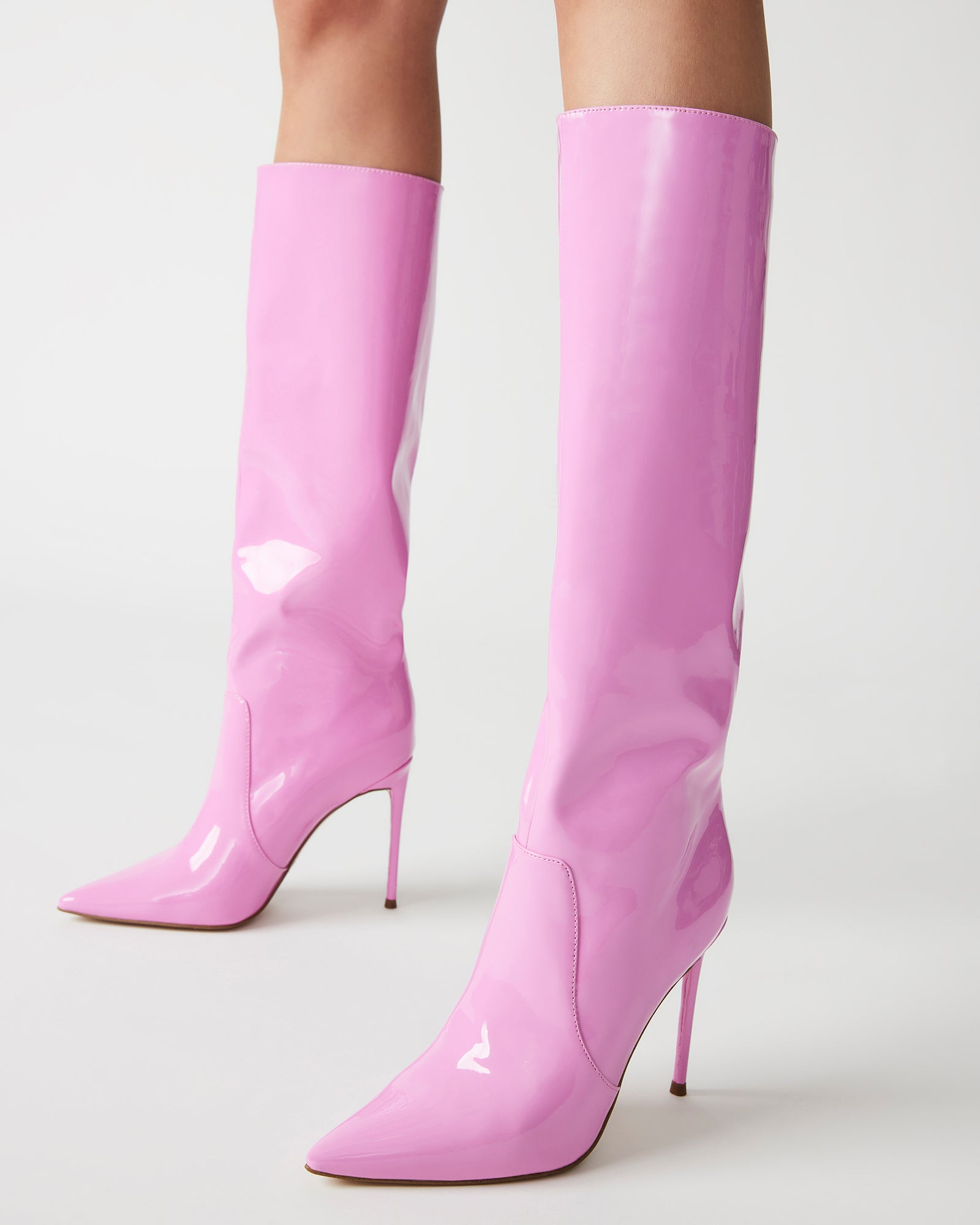 PANTHER Pink Patent Knee High Pointed Toe Boot | Women's Boots – Steve ...