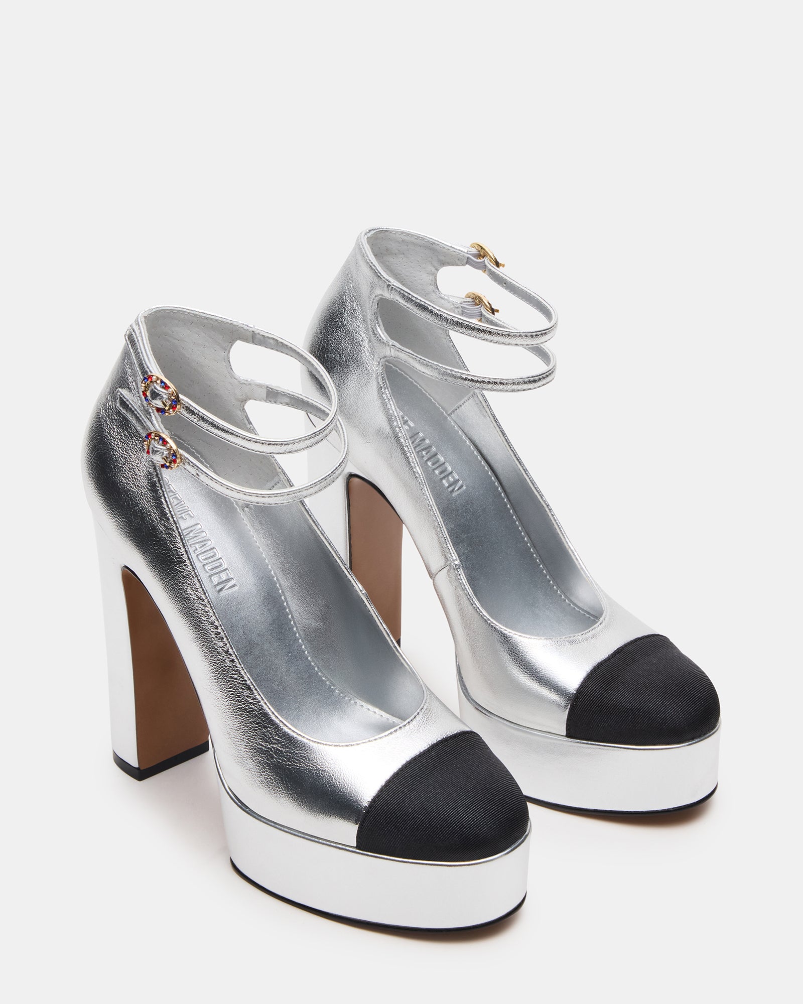 PEYTON Silver Leather Block Heel Platform Women's Heel – Steve Madden