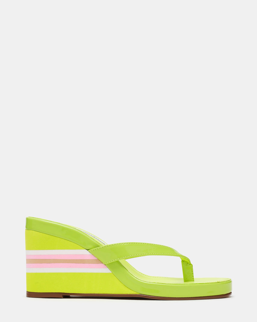 PLAYING Lime Multi Thong Wedge Women's Sandal | Steve Madden