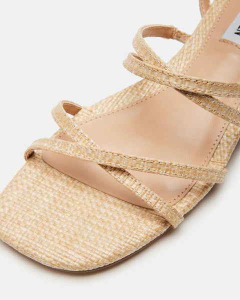 PLEASANT Natural Raffia Strappy Sandal | Women's Sandals – Steve Madden