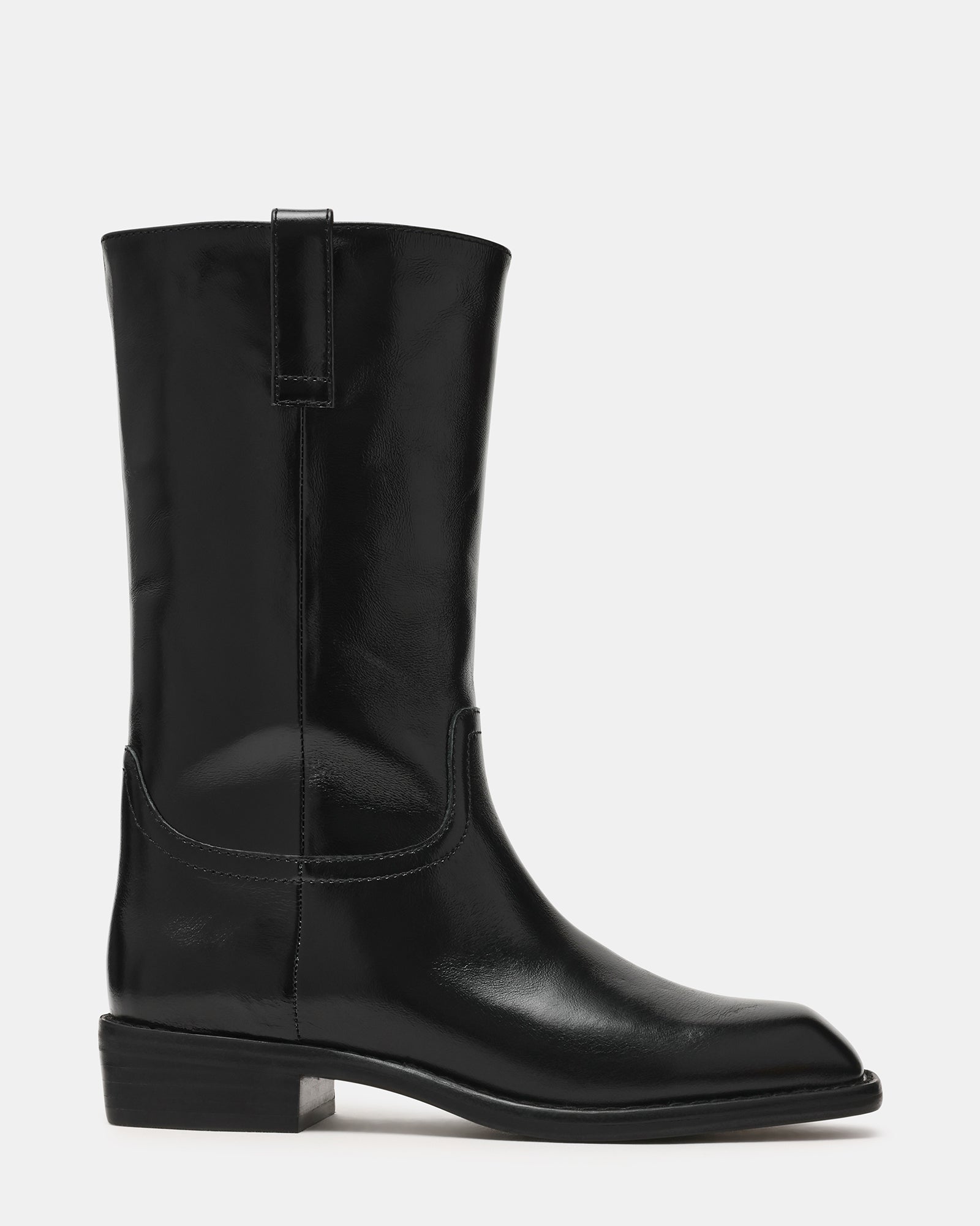 PRIMO Black Leather Square-Toe Women's Boot | Steve Madden