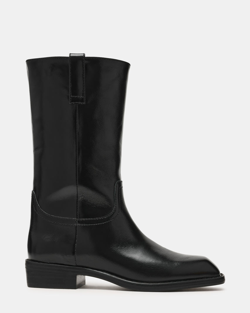 PRIMO Black Leather Square-Toe Women's Boot | Steve Madden