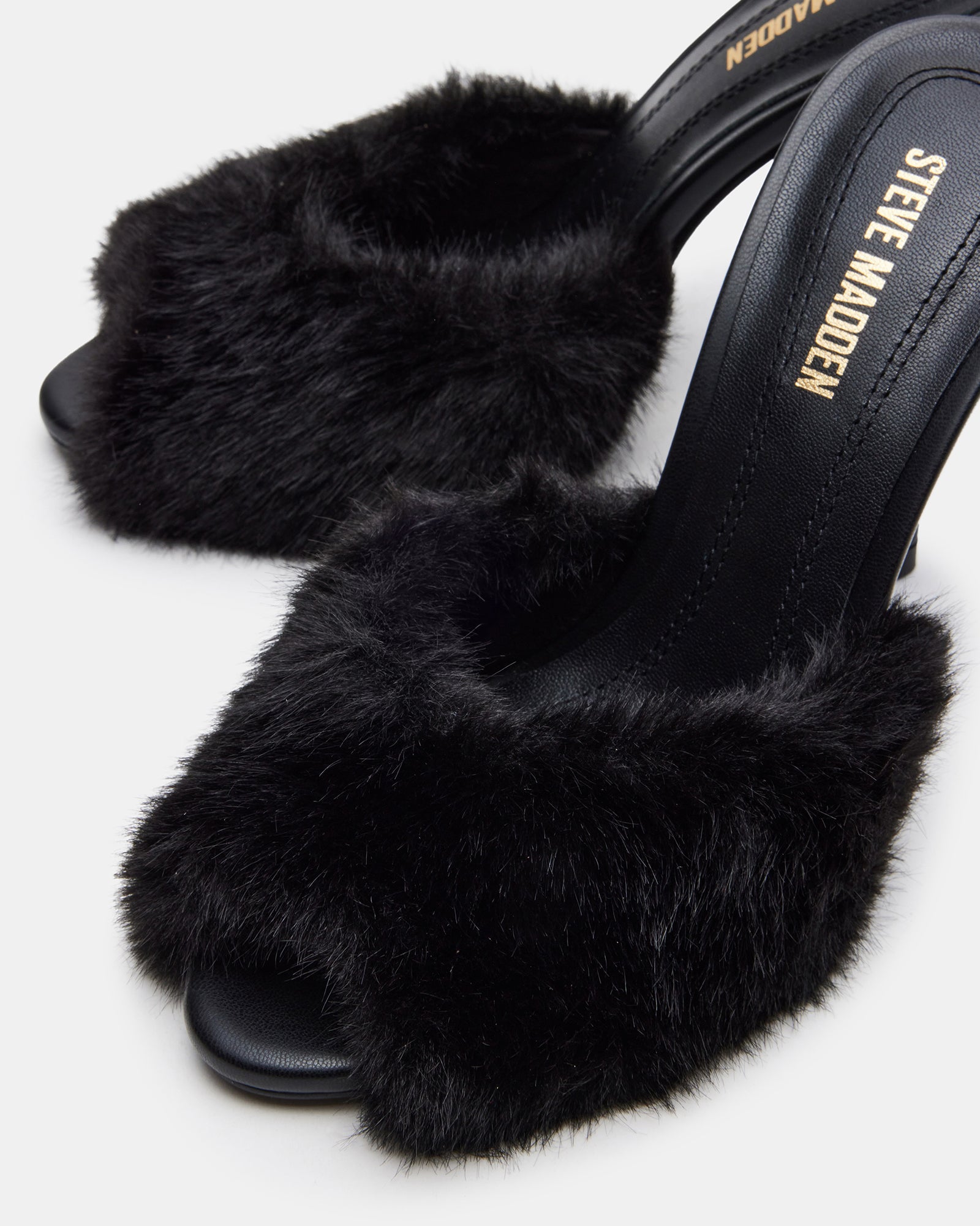 Steve Madden Slides Black Fur Steve Madden Fuzzy Faux Fur Softey