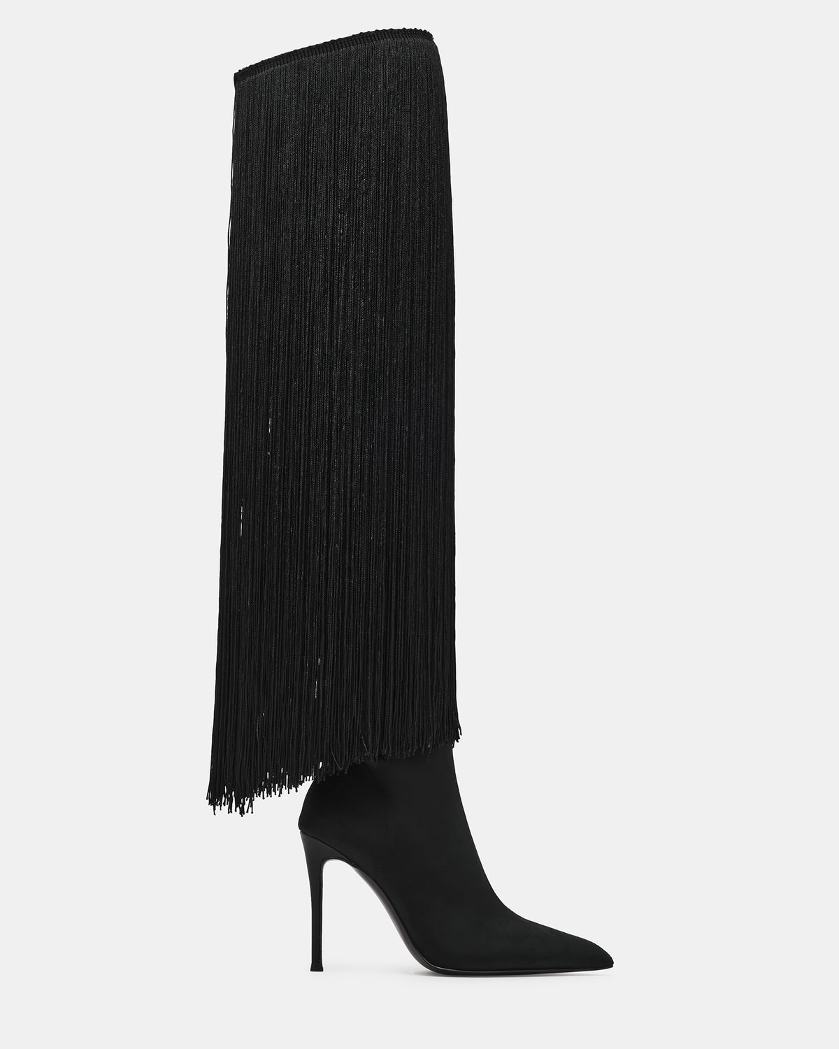 PROVOQUE Black Fringe Over-The-Knee Pointed-Toe Women's Stiletto Boot | Steve Madden