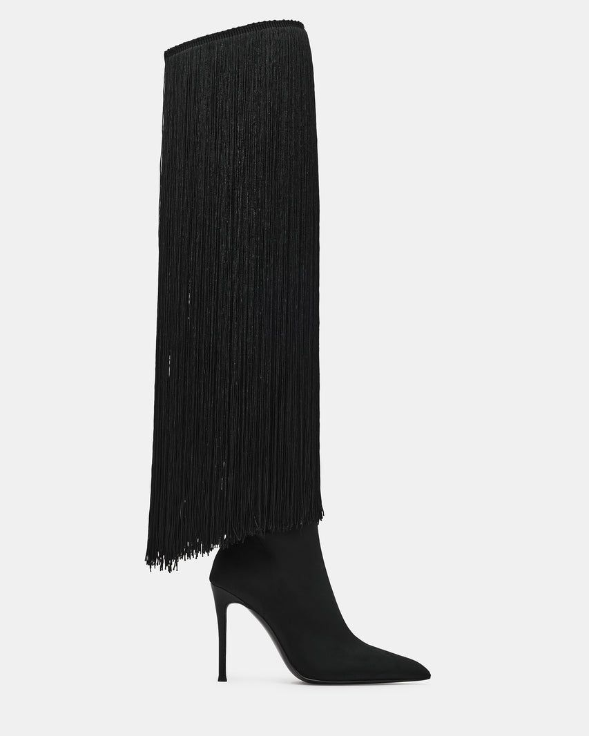 PROVOQUE Black Fringe Over-The-Knee Pointed-Toe Women's Stiletto Boot | Steve Madden