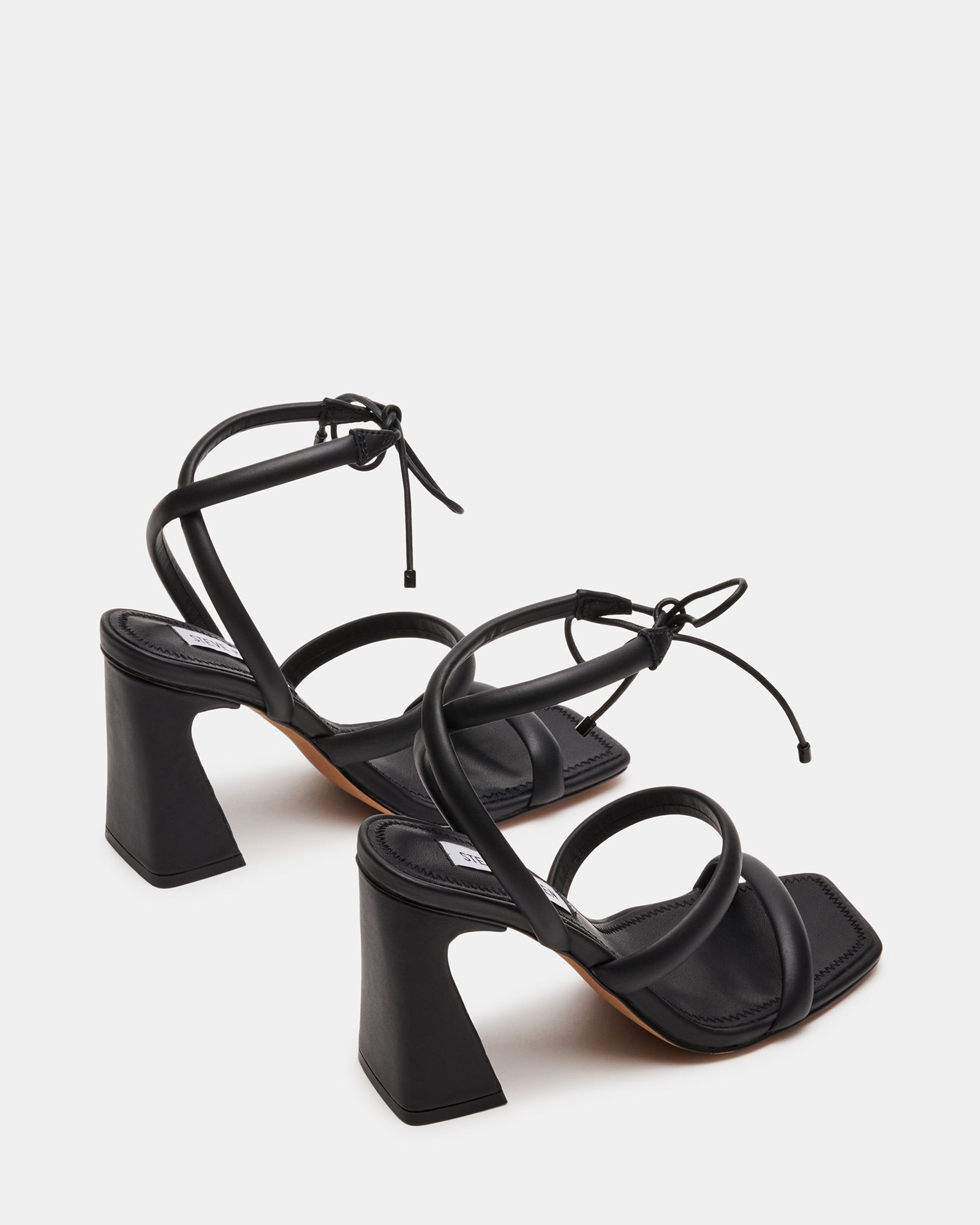 PUNCTUAL Black Leather Strappy Square Toe Heel | Women's Heels – Steve ...