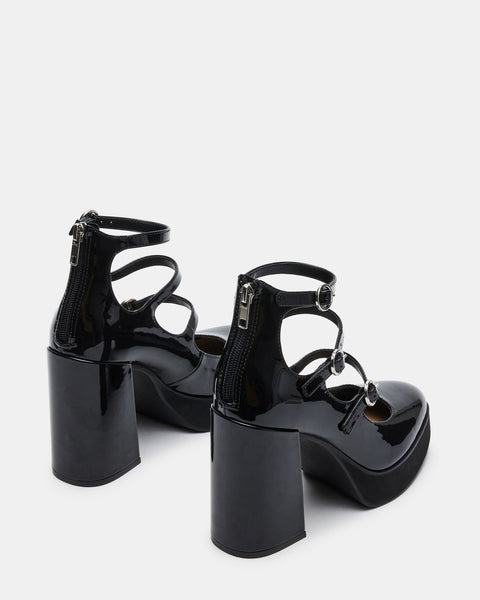 QUAD Black Patent Strappy Platform Mary Janes | Women's Heels – Steve ...