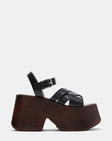 RAMSEY Black Leather Strappy Platform Sandal | Women's Sandals – Steve ...