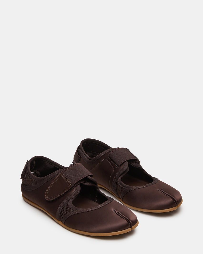 RAPID Brown Satin Tabi Ballet Velcro Mary Jane Women's Sneaker | Steve Madden