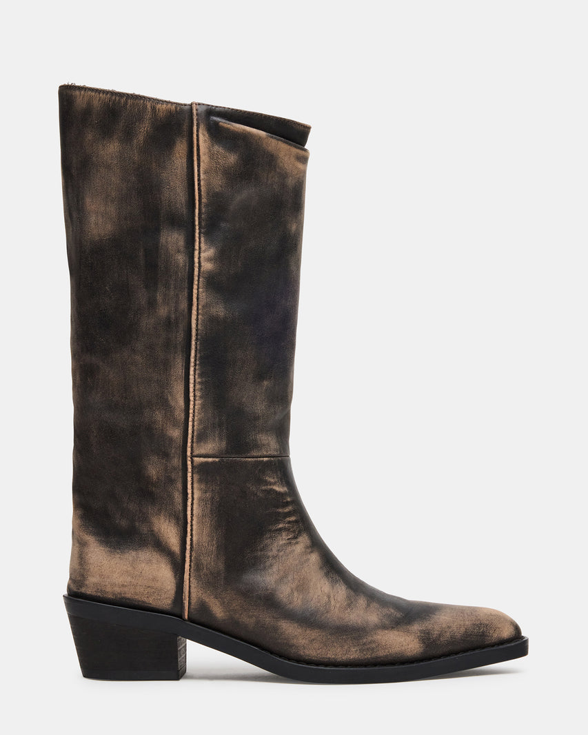 RAPTOR Black Distressed Pointed-Toe Block Heel Western Women's Boot | Steve Madden