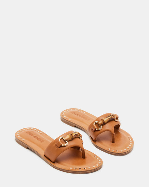 REBECKA Tan Leather Thong Sandal | Women's Sandals – Steve Madden