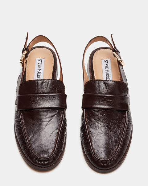 REEVES Brown Leather Slingback Tailored Loafer | Women's Loafers ...