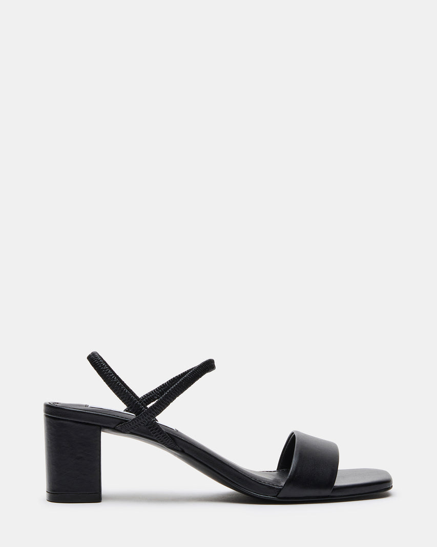 RIELLA Black Leather Square-Toe Women's Block Heel | Steve Madden