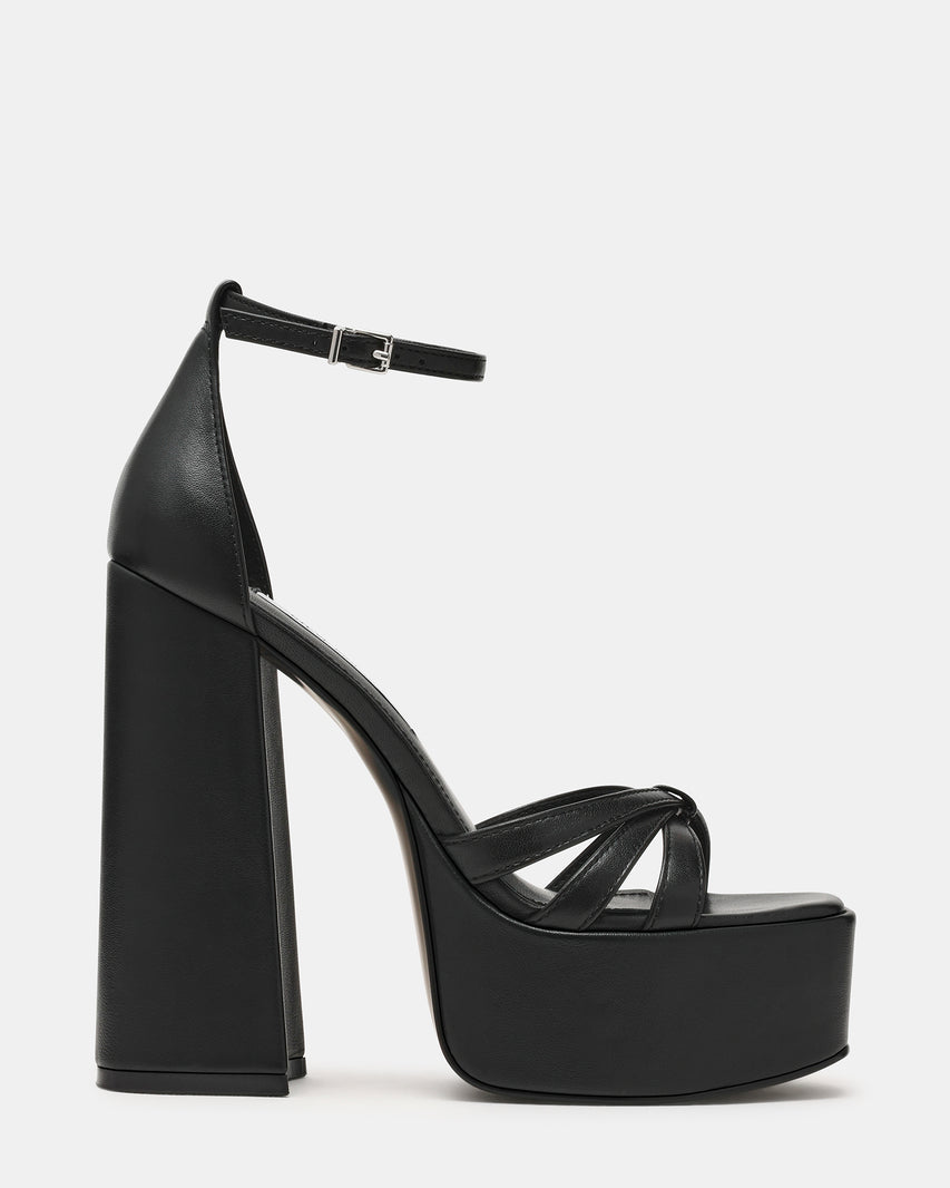 RETRO Black Leather Open-Toe Block Heel Platform Women's Heel | Steve Madden