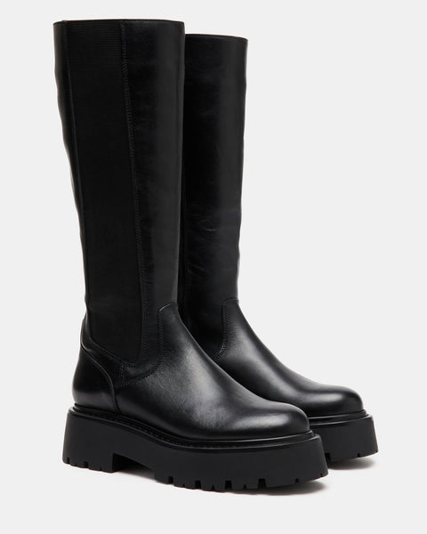 REX Black Leather Lug Sole Platform Boot | Women's Boots – Steve Madden