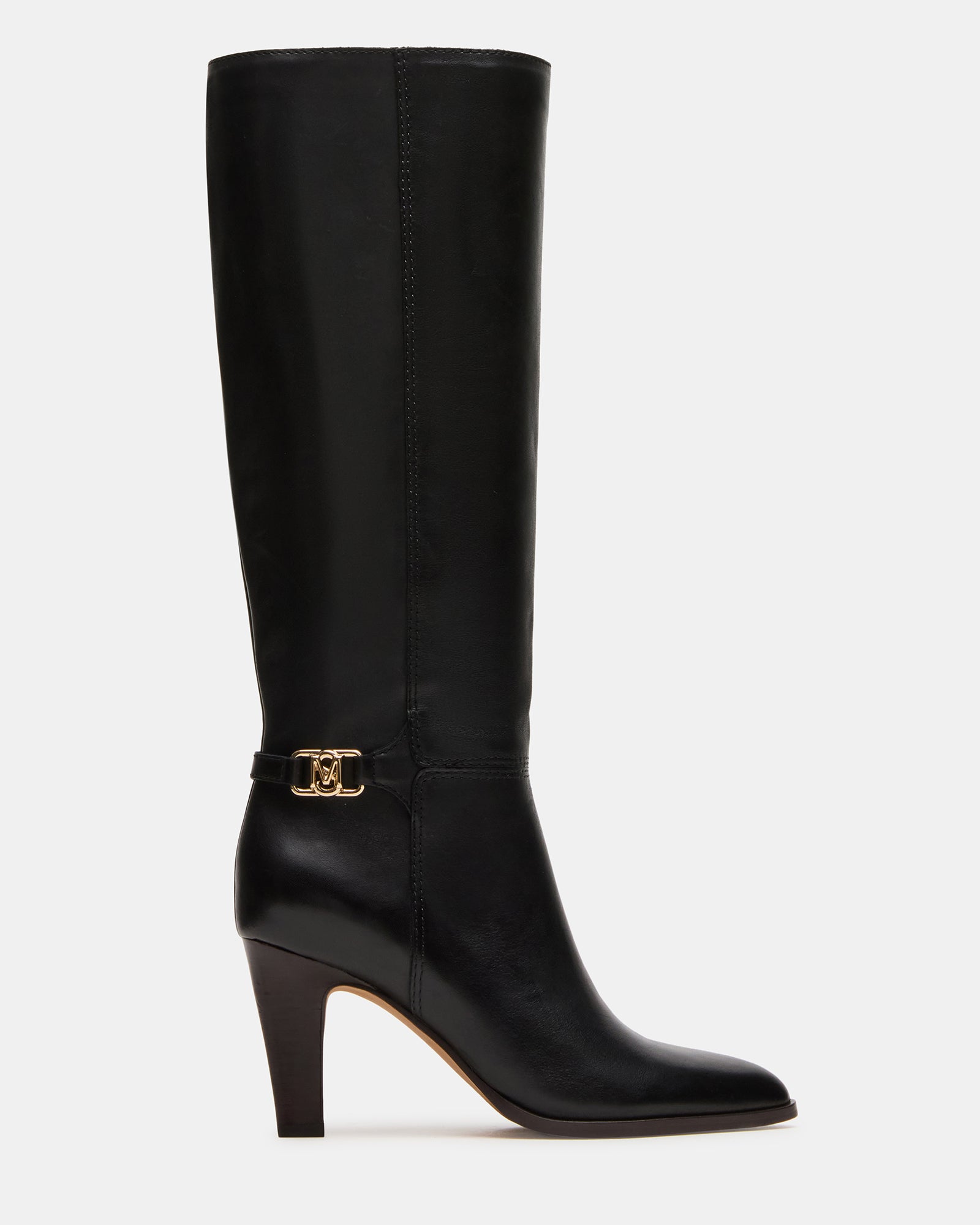 RHETT Black Leather Knee-High Heeled Women's Boot | Steve Madden