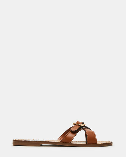 RIZZ Cognac Leather Strappy Slide | Women's Sandals – Steve Madden