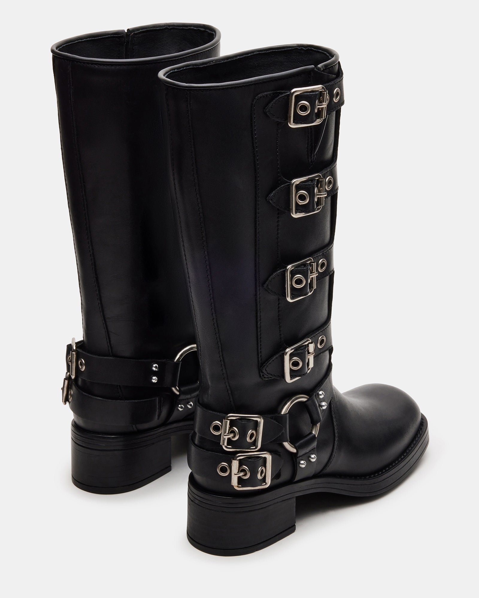 ROCKY Black Leather Women's Knee-High Moto Boots â Steve Madden