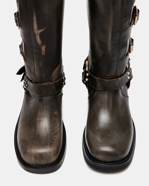 ROCKY Brown Distressed Knee High Moto Boots | Women's Boots