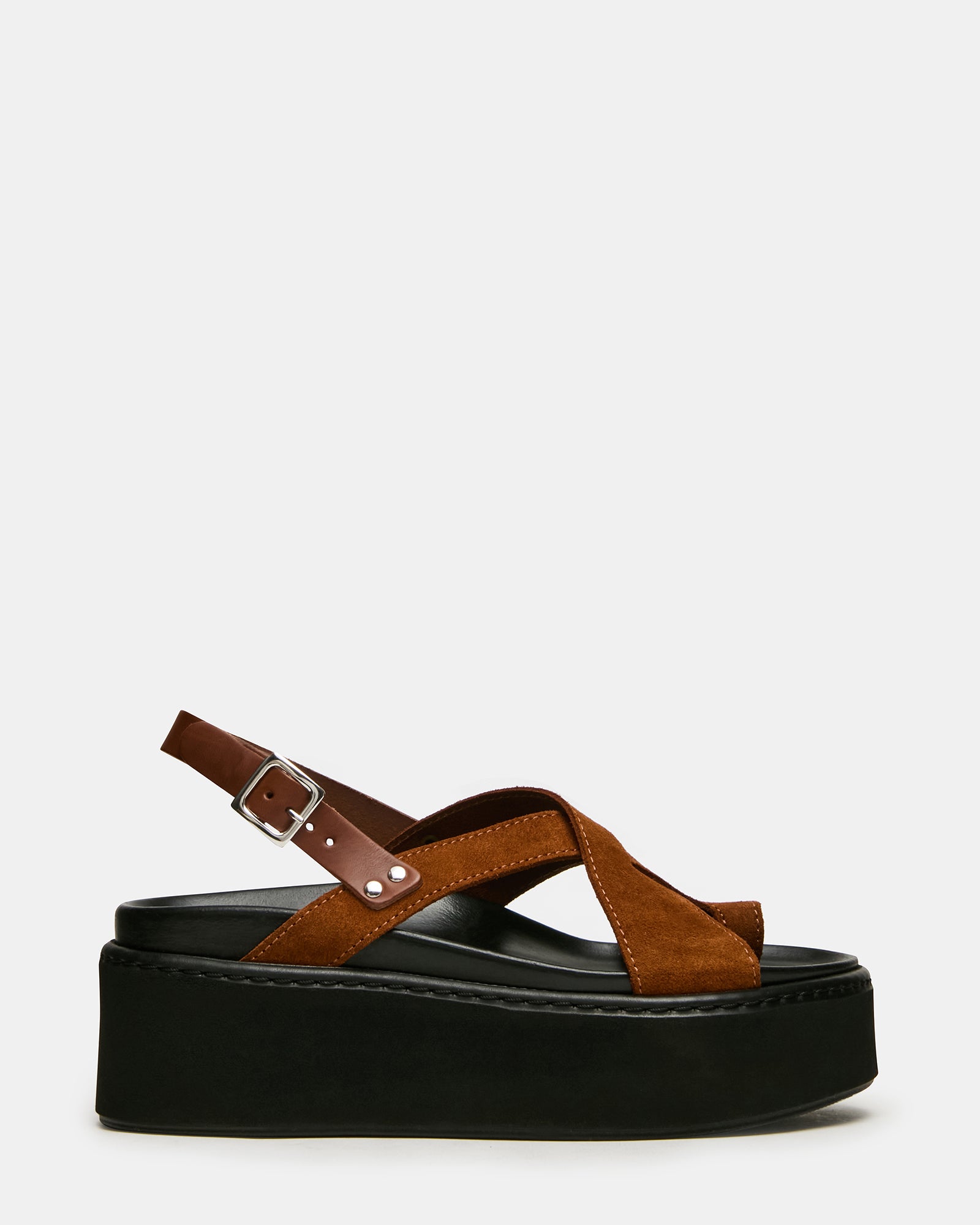 RORY Chestnut Suede Slingback Toe-Strap Footbed Platform Women's Sandal | Steve Madden