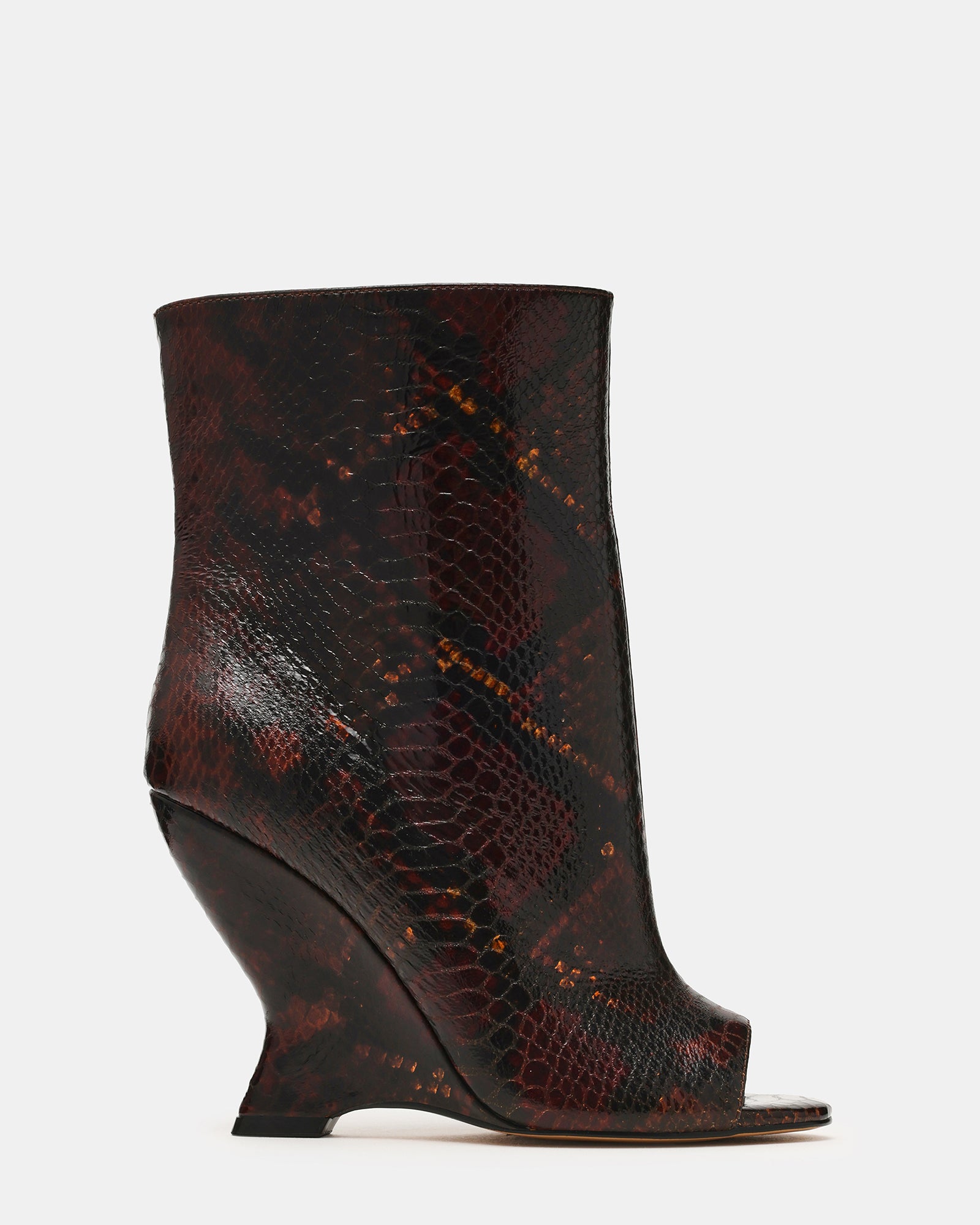 RYLIX Brown Snake Wedge Peep-Toe Women's Ankle Boot | Steve Madden