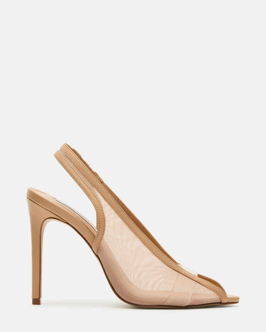 SASHA Natural Leather Mesh Peep-Toe Stiletto PVC Strap Women's Heel | Steve Madden