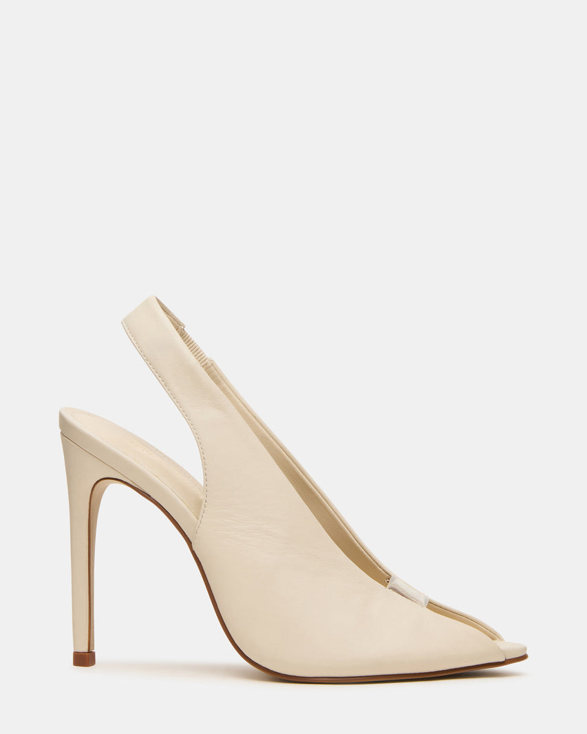 SASHA Bone Leather Peep-Toe Stiletto PVC Strap Women's Heel | Steve Madden