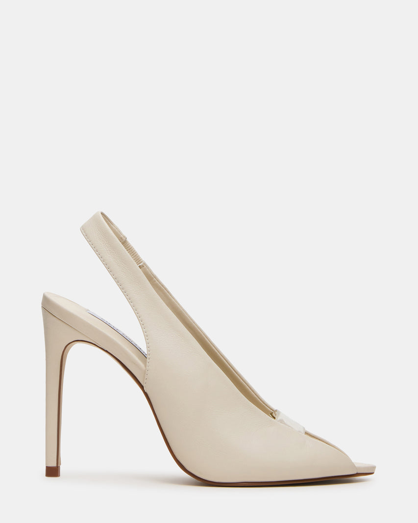 SASHA Bone Leather Peep-Toe Stiletto PVC Strap Women's Heel | Steve Madden