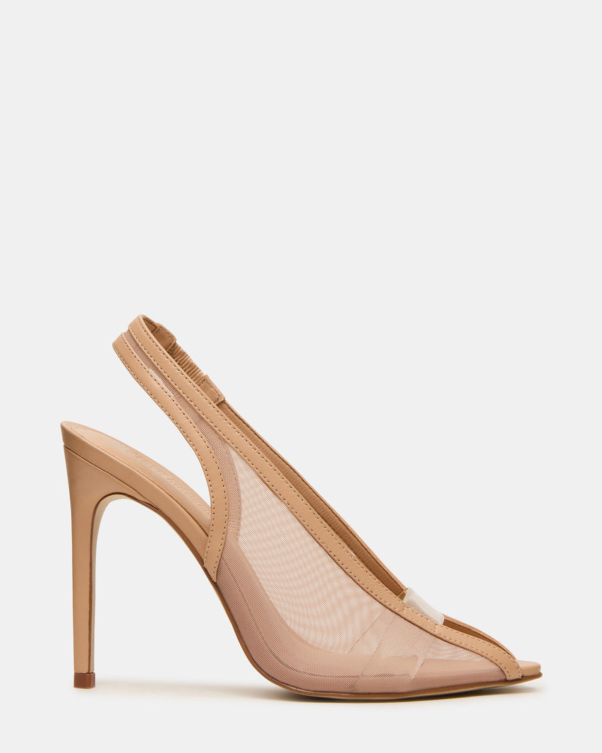 SASHA Natural Leather Mesh Peep-Toe Stiletto PVC Strap Women's Heel | Steve Madden