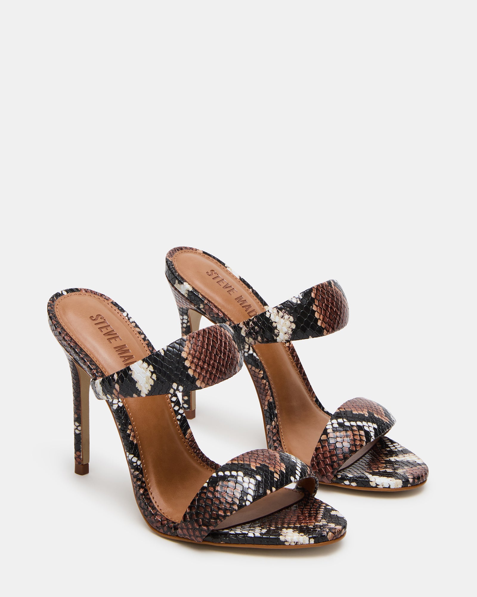 Steve Madden Faux Snakeskin Mules SATURN Brown Snake Stiletto Mule