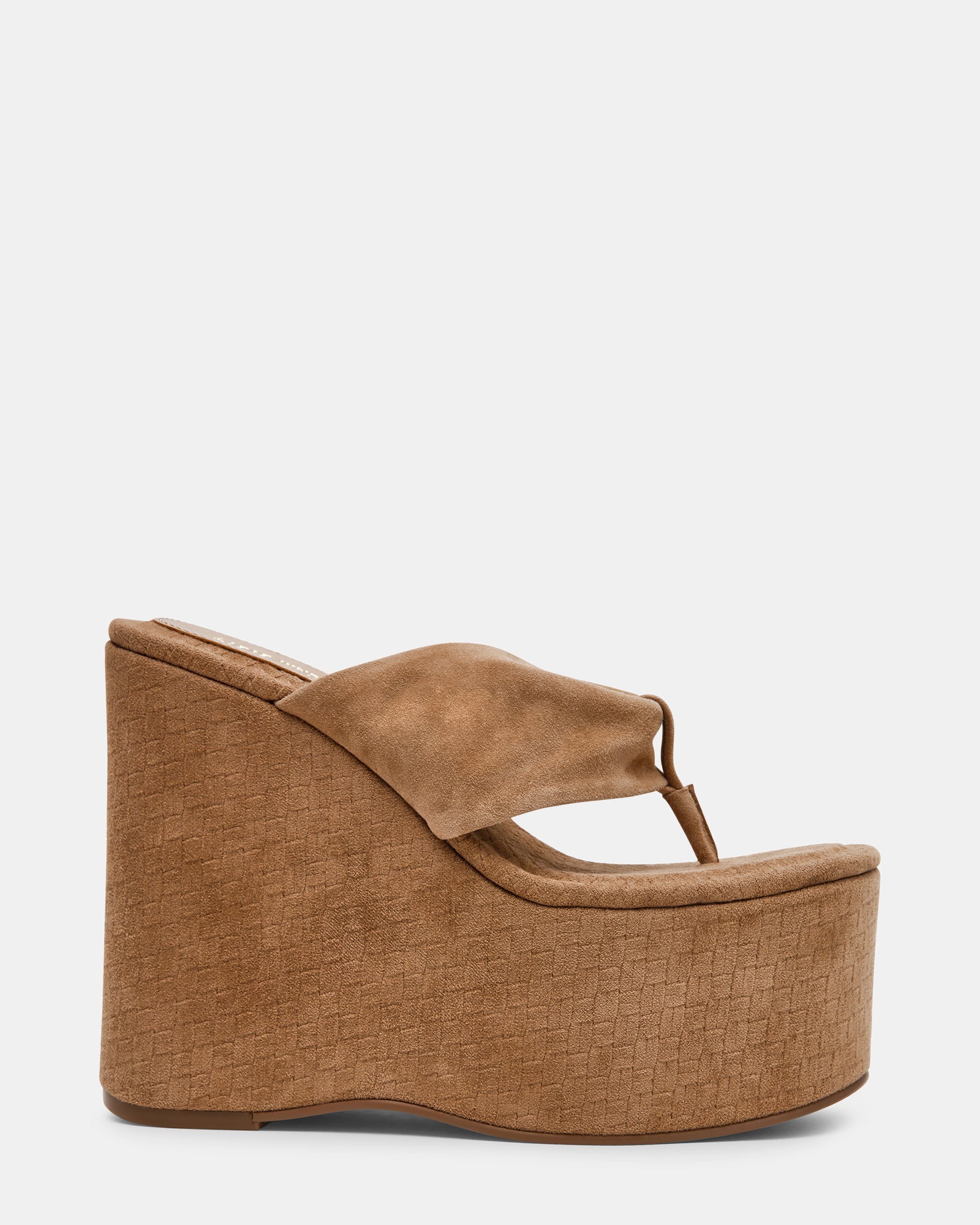 SAUCY Taupe Suede Thong Platform Wedge Women's Sandal | Steve Madden