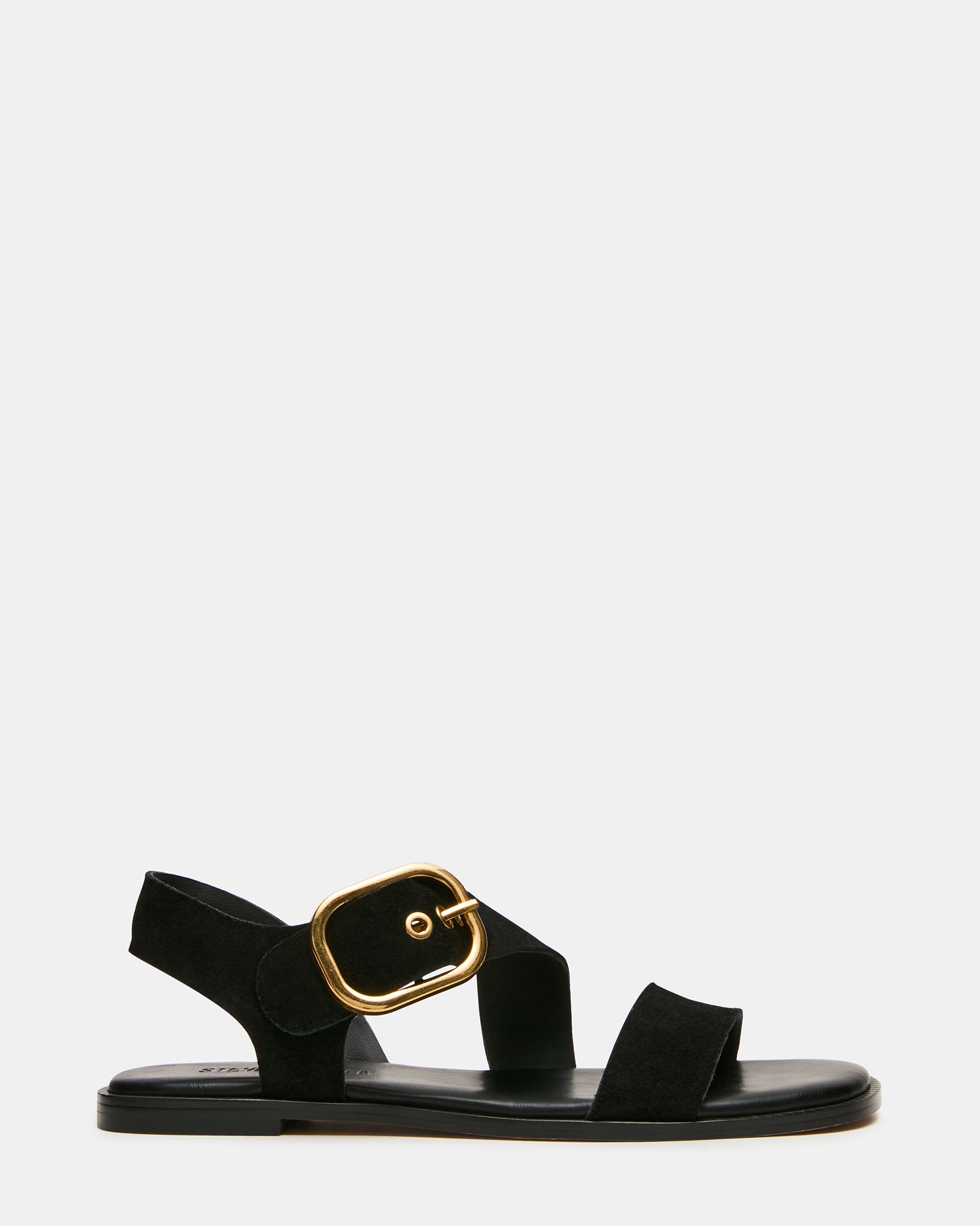 SAYER Black Suede Square-Toe Buckle Women's Sandal | Steve Madden