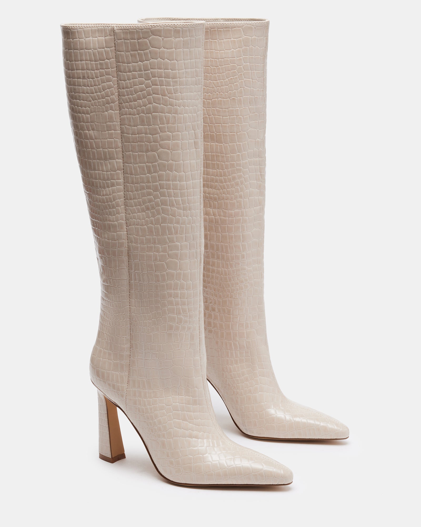 SHAYNA Beige Crocodile Knee High Boot Women's Boots Steve Madden