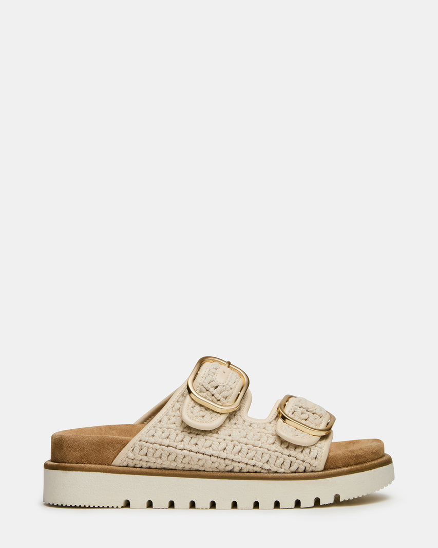 SHELLBY Cream Woven Footbed Slide Platform Women's Sandal | Steve Madden