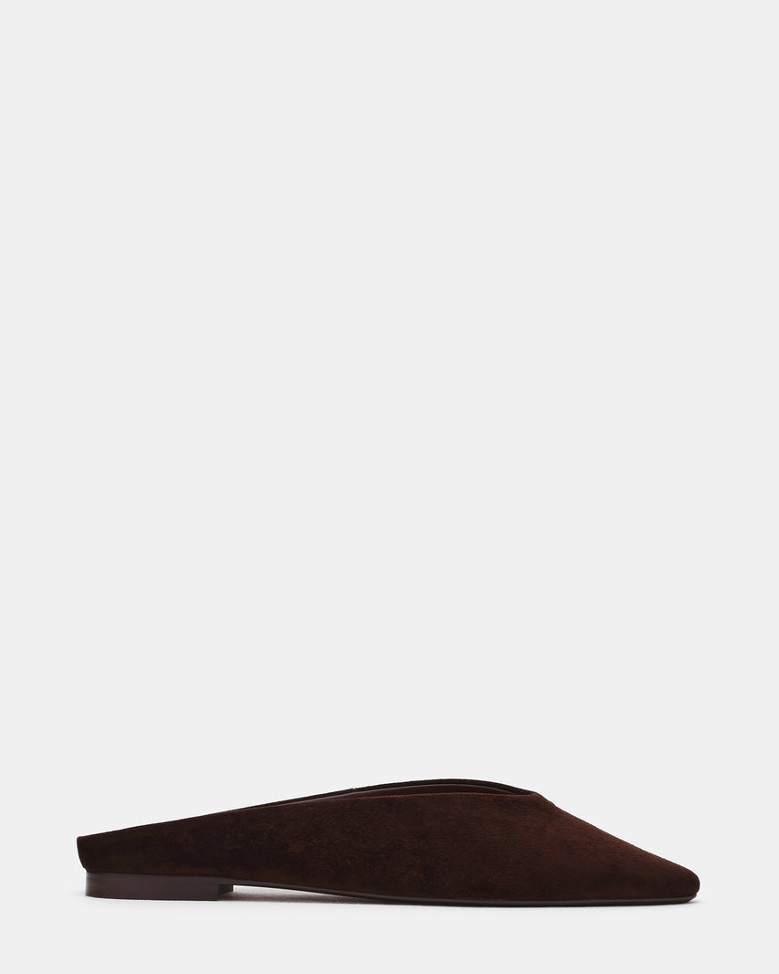 SHERMAN Brown Suede Slip-On Mule Almond-Toe Women's Flat | Steve Madden