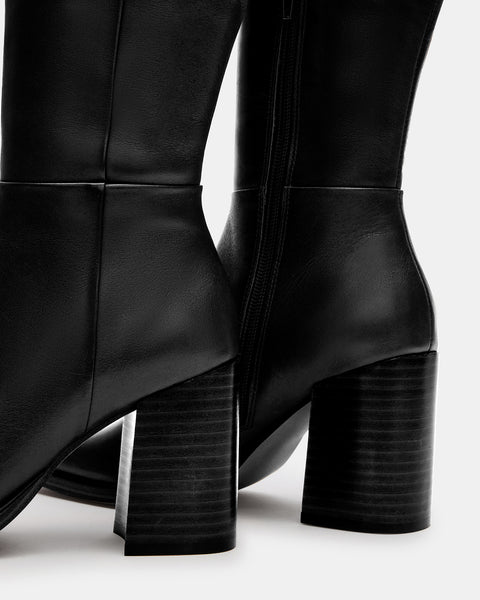 SIERRA Black Leather Block Heel Knee High Cuffed Boot | Women's Boots ...