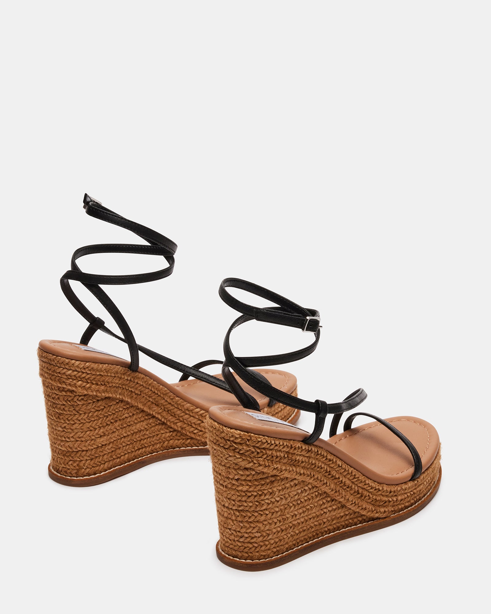 SOMMER Black Leather Strappy Wedge Sandal | Women's Sandals – Steve Madden